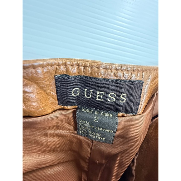 GUESS Genuine‎ Leather Pants Women's Size 2 Brown Flare Leg Design raw hem - Picture 4 of 7